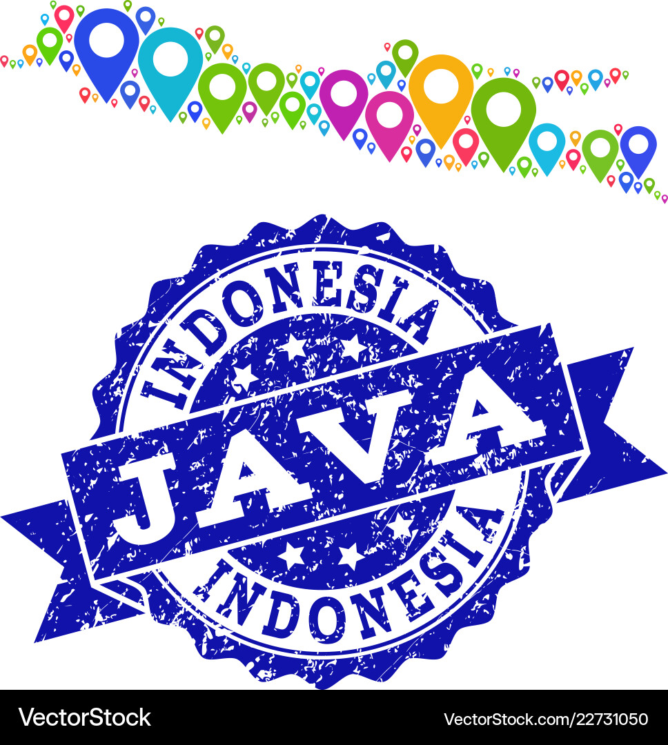 Collage map of java island with pointers Collage map of java island with pointers Vector Image