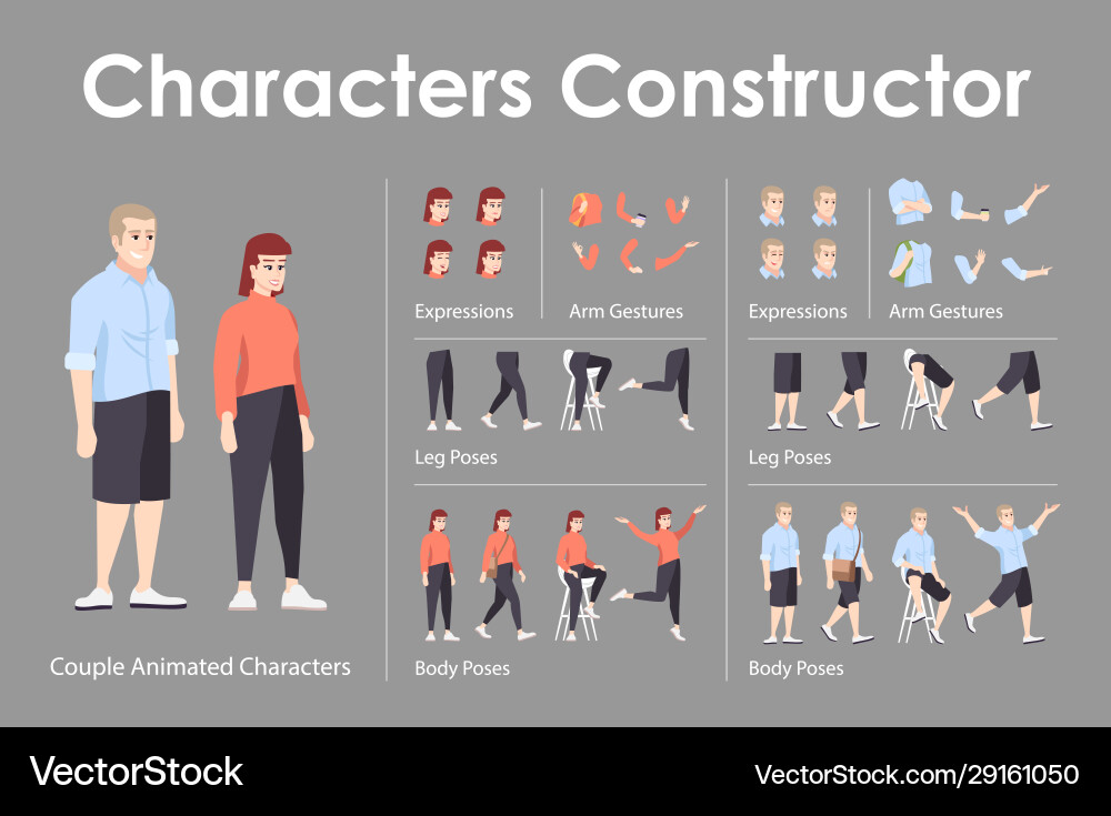 Couple front view animated flat characters design Couple front view animated flat characters design vector image