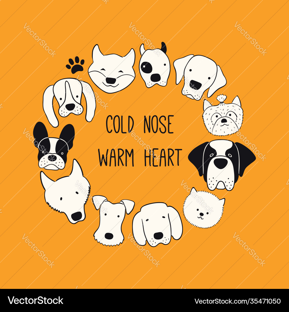 Cute funny different dog puppy faces round frame Cute funny different dog puppy faces round frame vector image