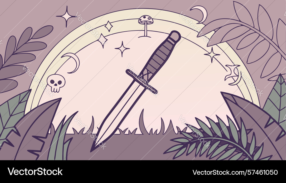 Dagger embedded in ground with abstract floral Vector Image