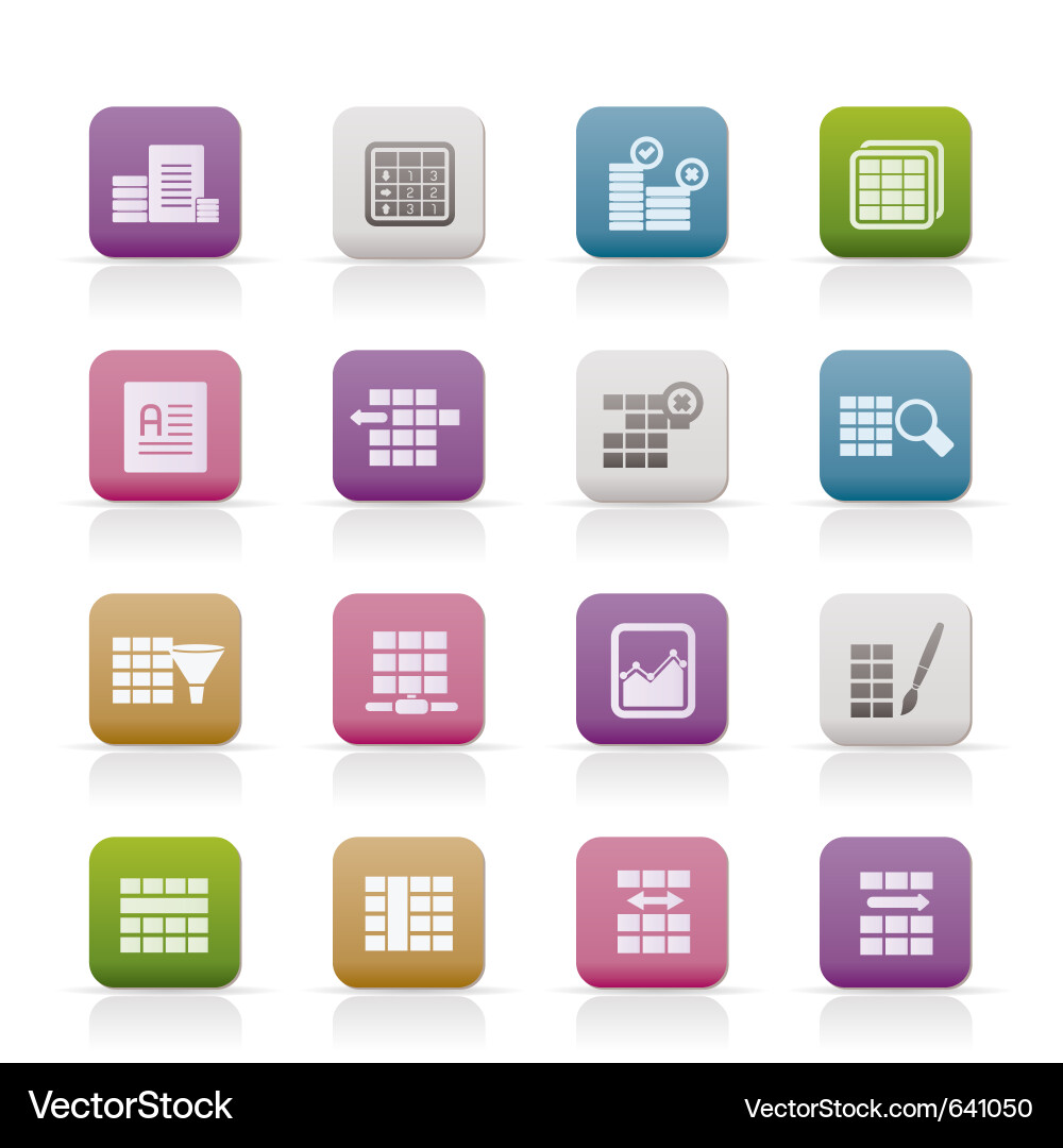 Data Table & Database Icons vector image