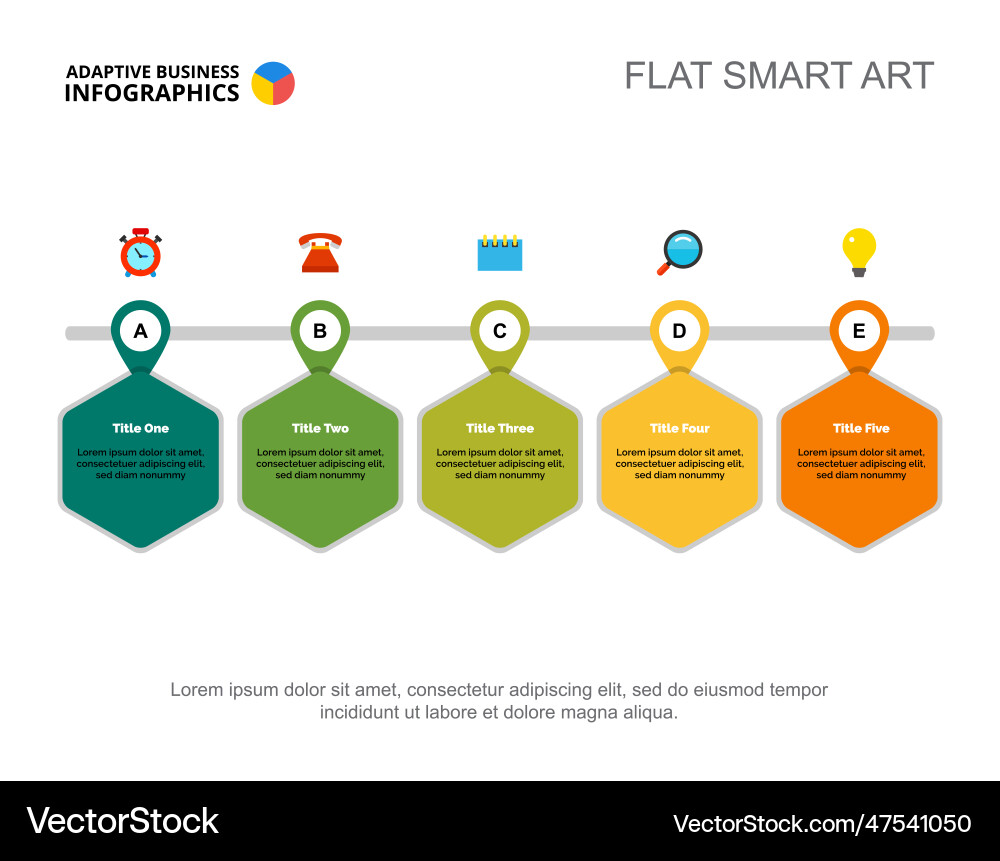 Five points workflow slide template Five points workflow slide template vector image