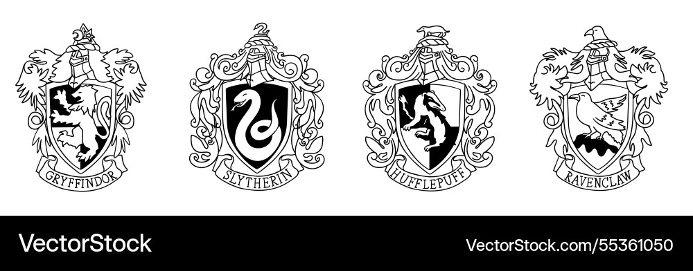 Harry Potter Emblem Logos im Cartoon doodle Stil Harry Potter Emblem Logos im Cartoon doodle Stil vektorbild