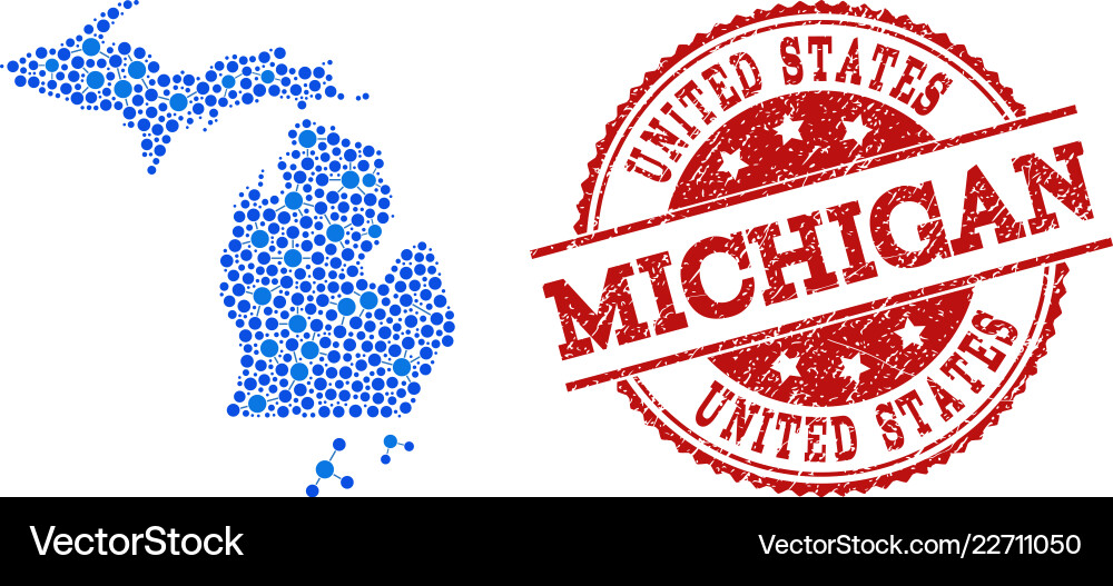 Mosaic map of michigan state with linked points Vector Image