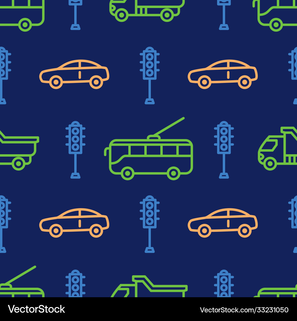 Seamless pattern with car and tram icons road Vector Image