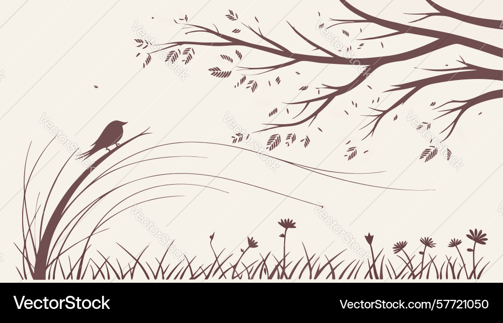 Small bird on branch sketch design generative ai Vector Image