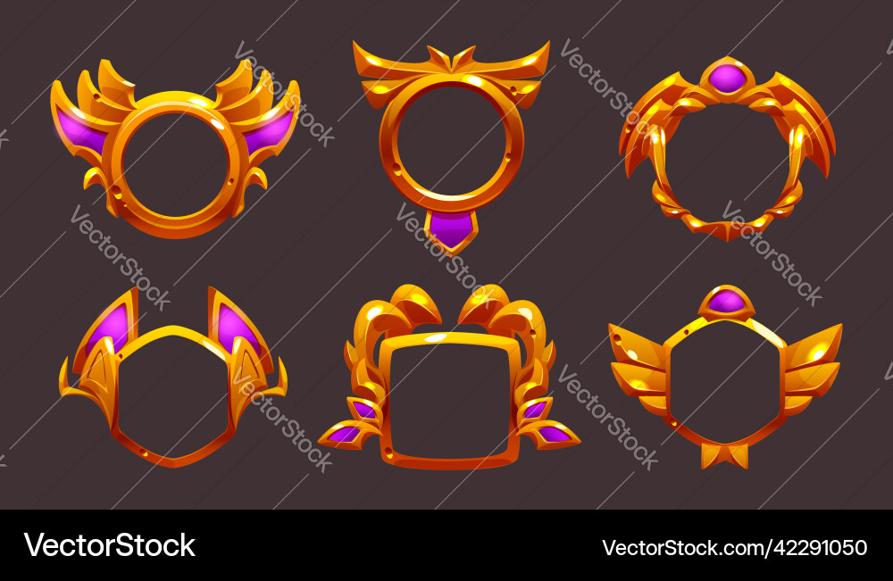 Ui game frames gold round square and hexagon Ui game frames gold round square and hexagon vector image
