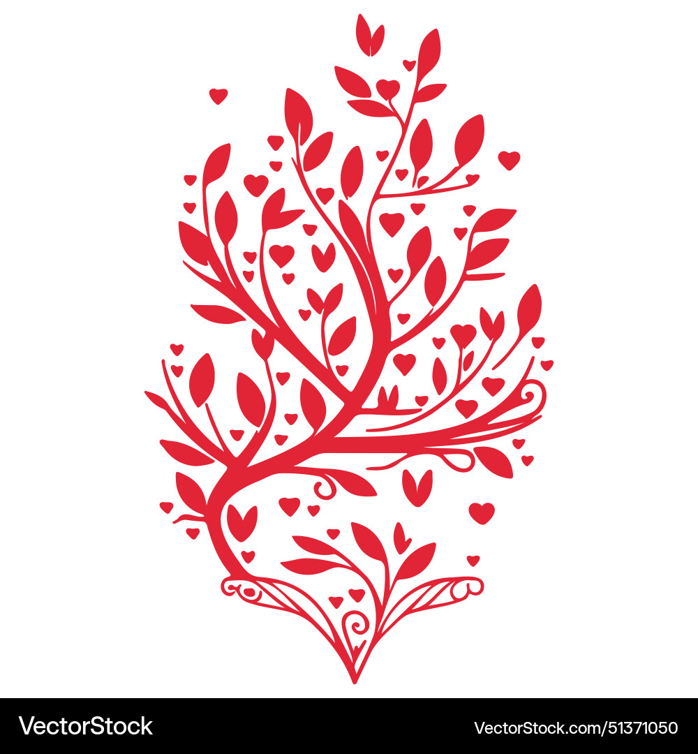 Valentine red tree hearts and two birds Royalty Free Vector