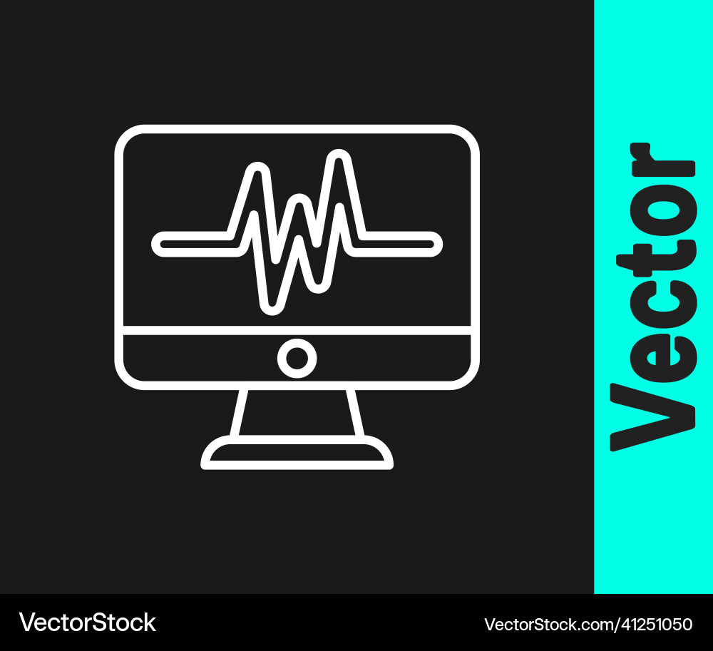 White line computer monitor with cardiogram icon White line computer monitor with cardiogram icon vector image
