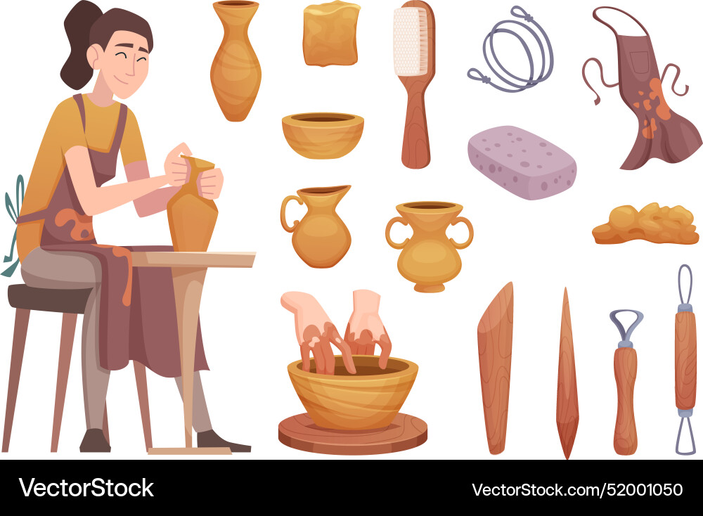 Workshop of clay pot production working tools Workshop of clay pot production working tools vector image