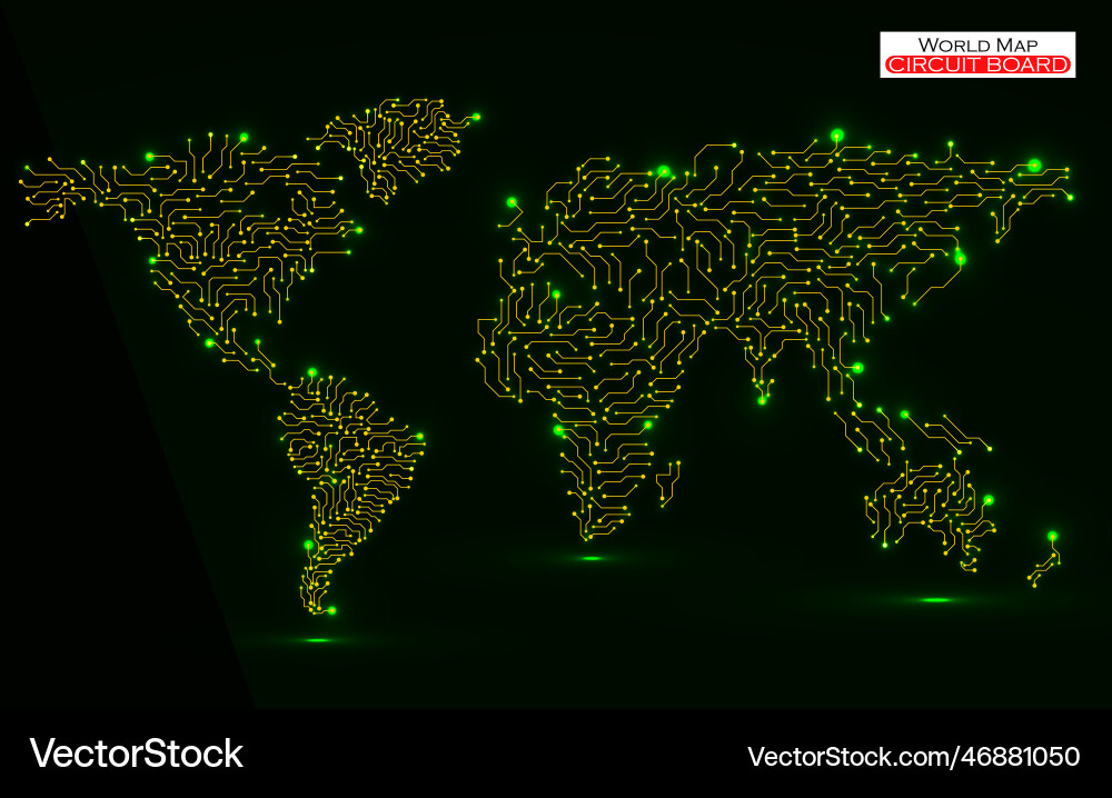 World map circuit board technology background World map circuit board technology background Vector Image