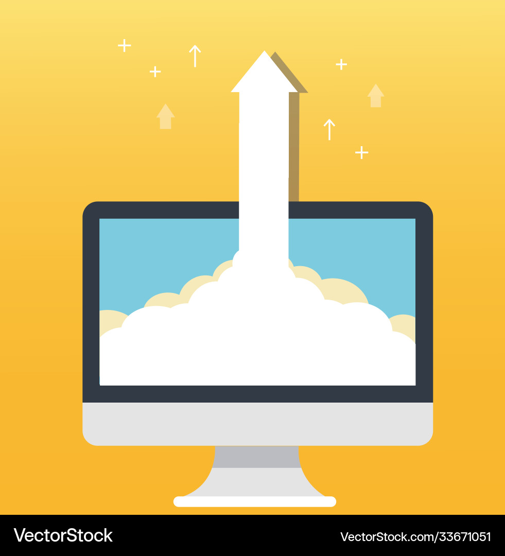 Arrow icon and computer yellow background Arrow icon and computer yellow background vector image