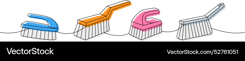Cleaning brushes one line colored continuous Cleaning brushes one line colored continuous Vector Image