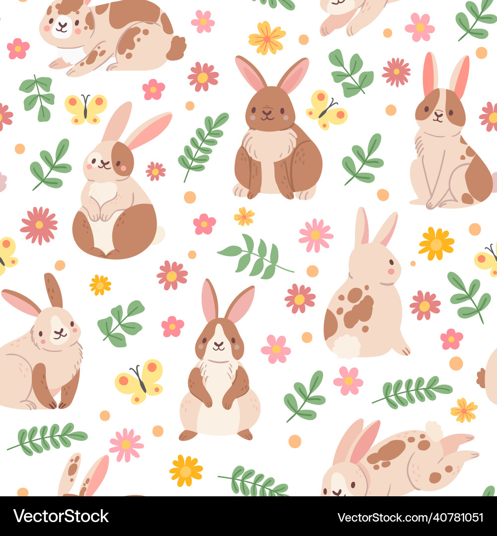 Cute cartoon seamless pattern with rabbit flower Cute cartoon seamless pattern with rabbit flower vector image