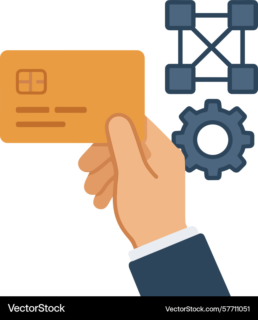 Hand holding credit card with blockchain network Hand holding credit card with blockchain network vector image