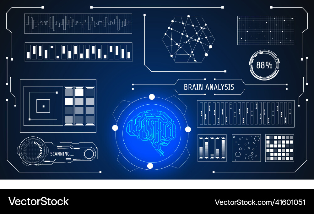 Hud futuristic brain analysis system simulation Hud futuristic brain analysis system simulation vector image