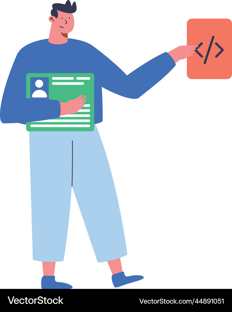 Man lifting programming code Vector Image