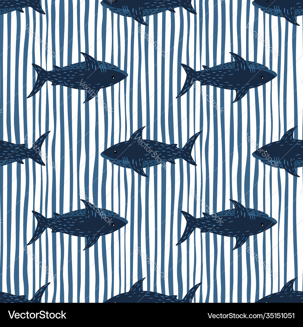 Navy blau Hai Zierde nahtlose Doodle-Muster Navy blau Hai Zierde nahtlose Doodle-Muster vektorbild