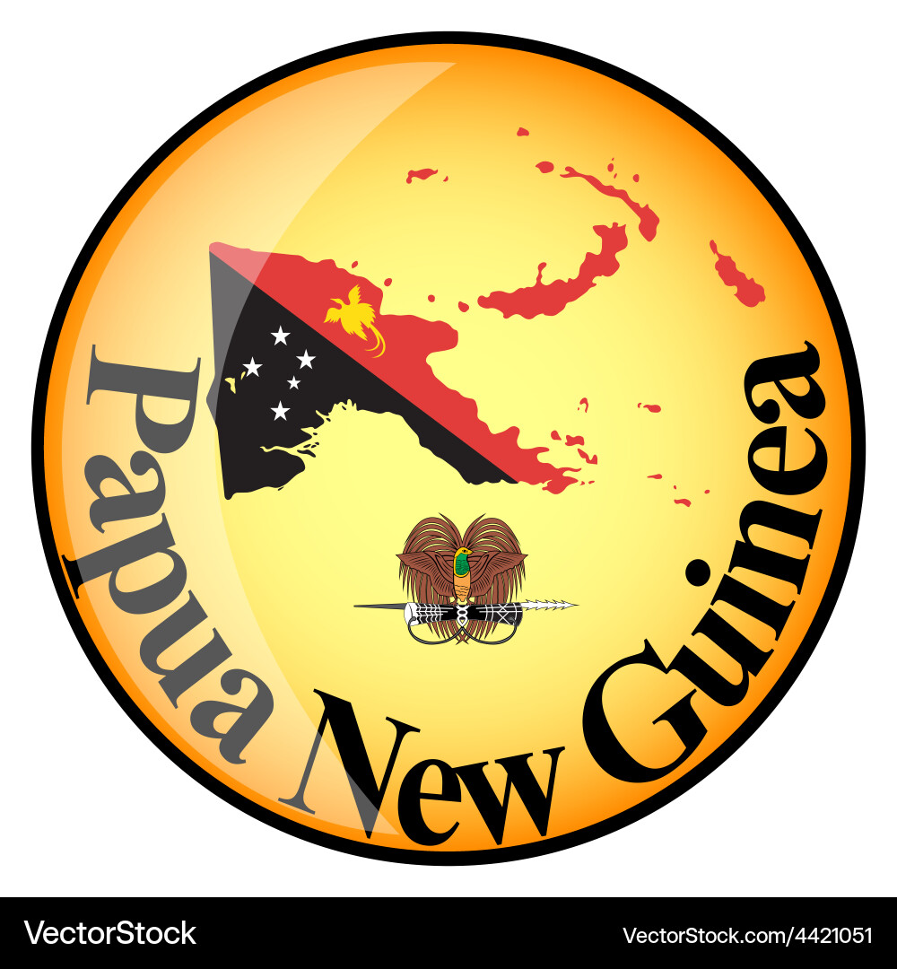 Orange button with the image maps of papua new vector image