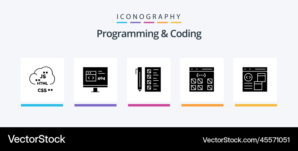 Programming and coding glyph 5 icon pack vector image