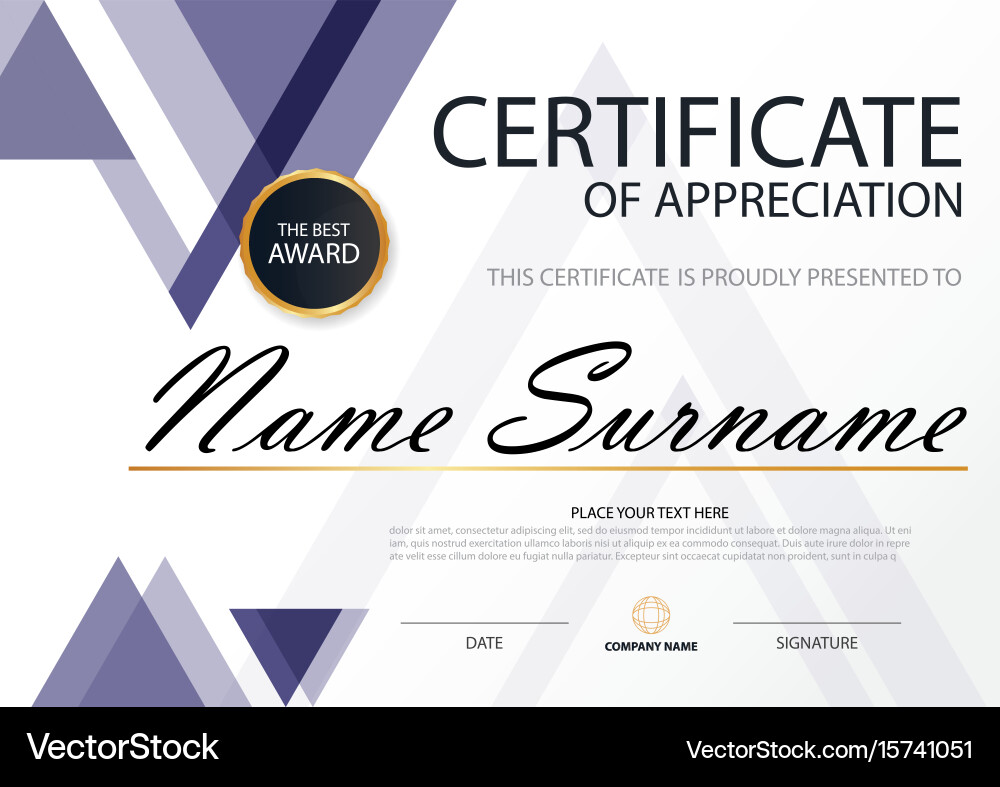 Purple Certificate with Triangle Pattern vector image
