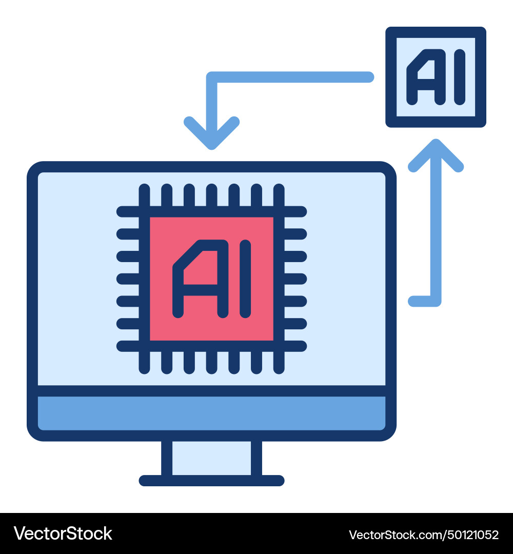 Ai technology on computer display colored icon vector image