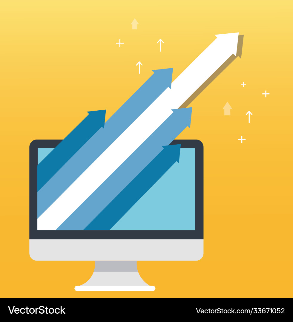 Arrow icon and computer yellow background Arrow icon and computer yellow background vector image