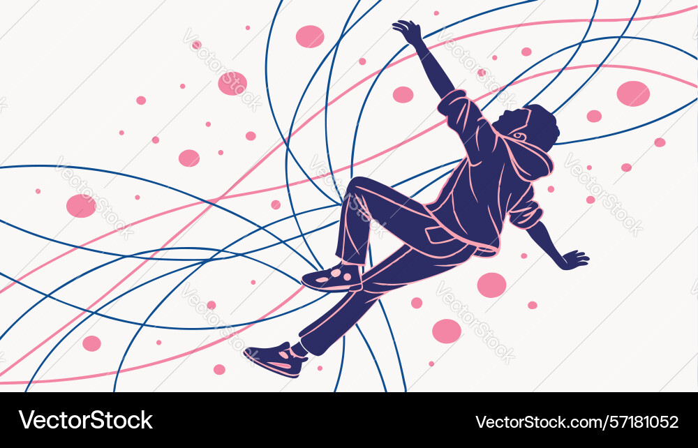Artistic expression man leaping in abstract flow vector image