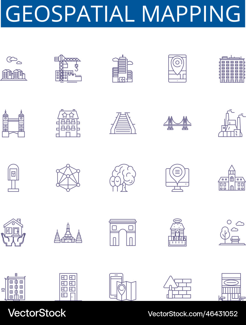 Geospatial mapping line icons signs set design Geospatial mapping line icons signs set design vector image