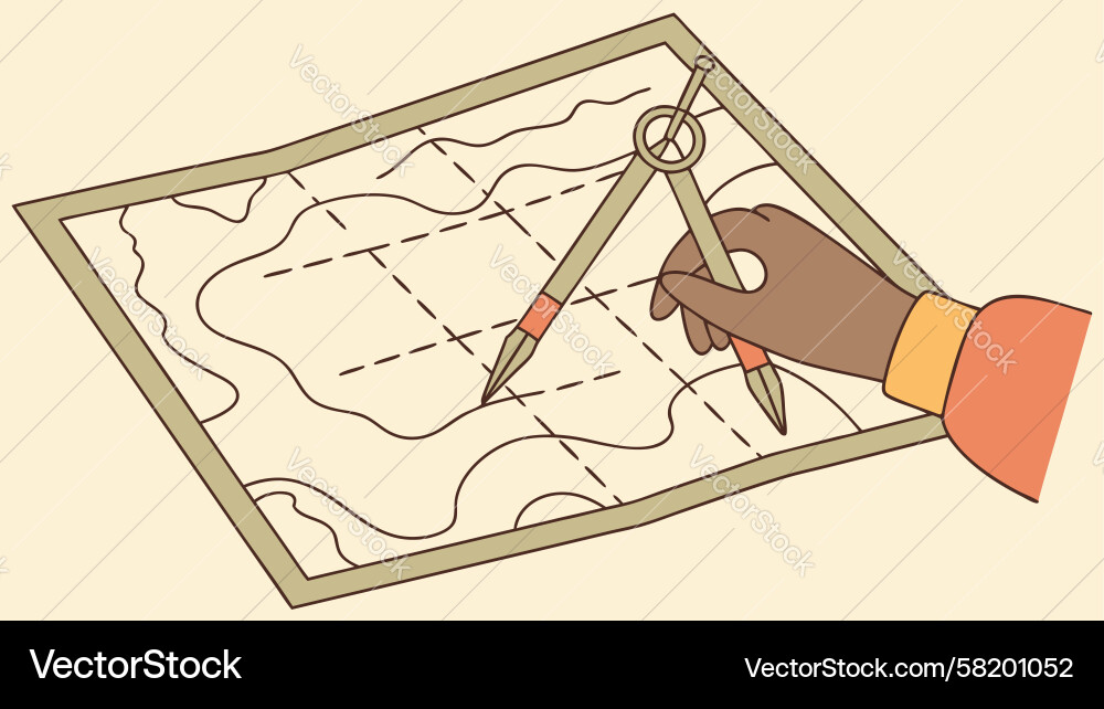Hands Using Compass on Map Vector Image