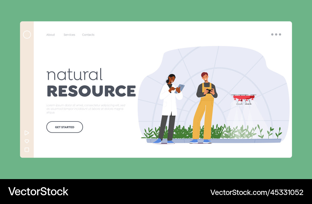 Natural resource landing page template farmer Natural resource landing page template farmer vector image