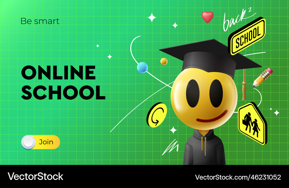 Online school banner cartoon of a smiling boy Online school banner cartoon of a smiling boy vector image
