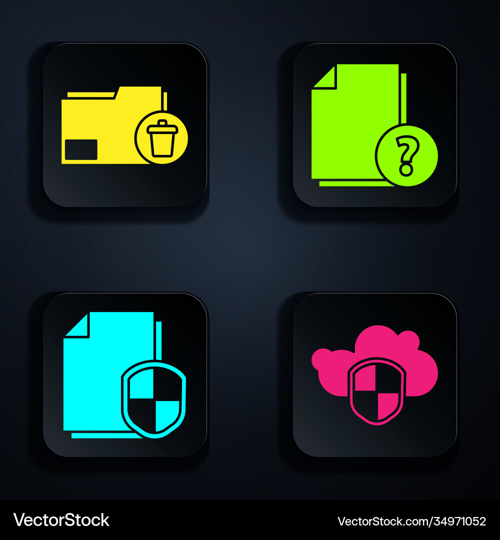 Set cloud and shield delete folder document Set cloud and shield delete folder document vector image