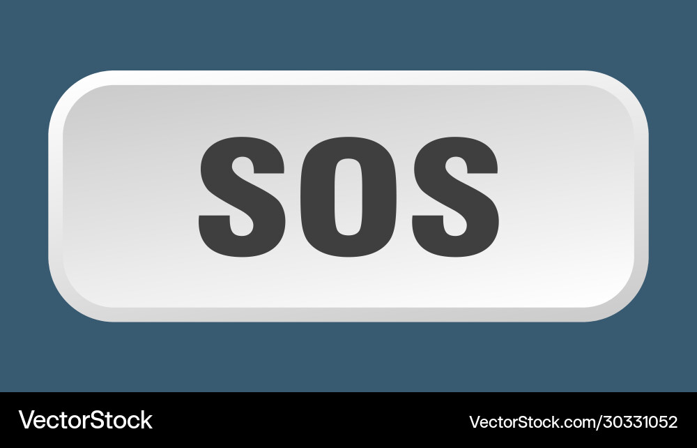 Sos button square 3d push vector image