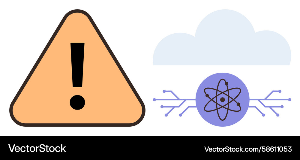 Alert sign with cloud computing and atomic tech Vector Image