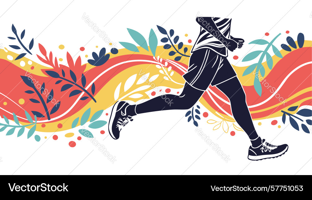 Dynamic runner in forest landscape with colorful Vector Image