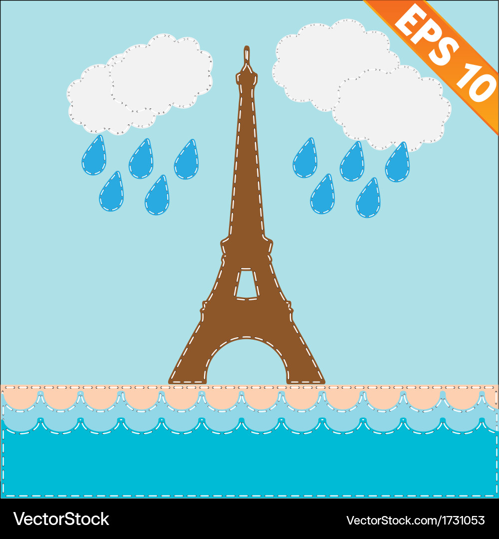 Eiffel tower with stitch style background vector image