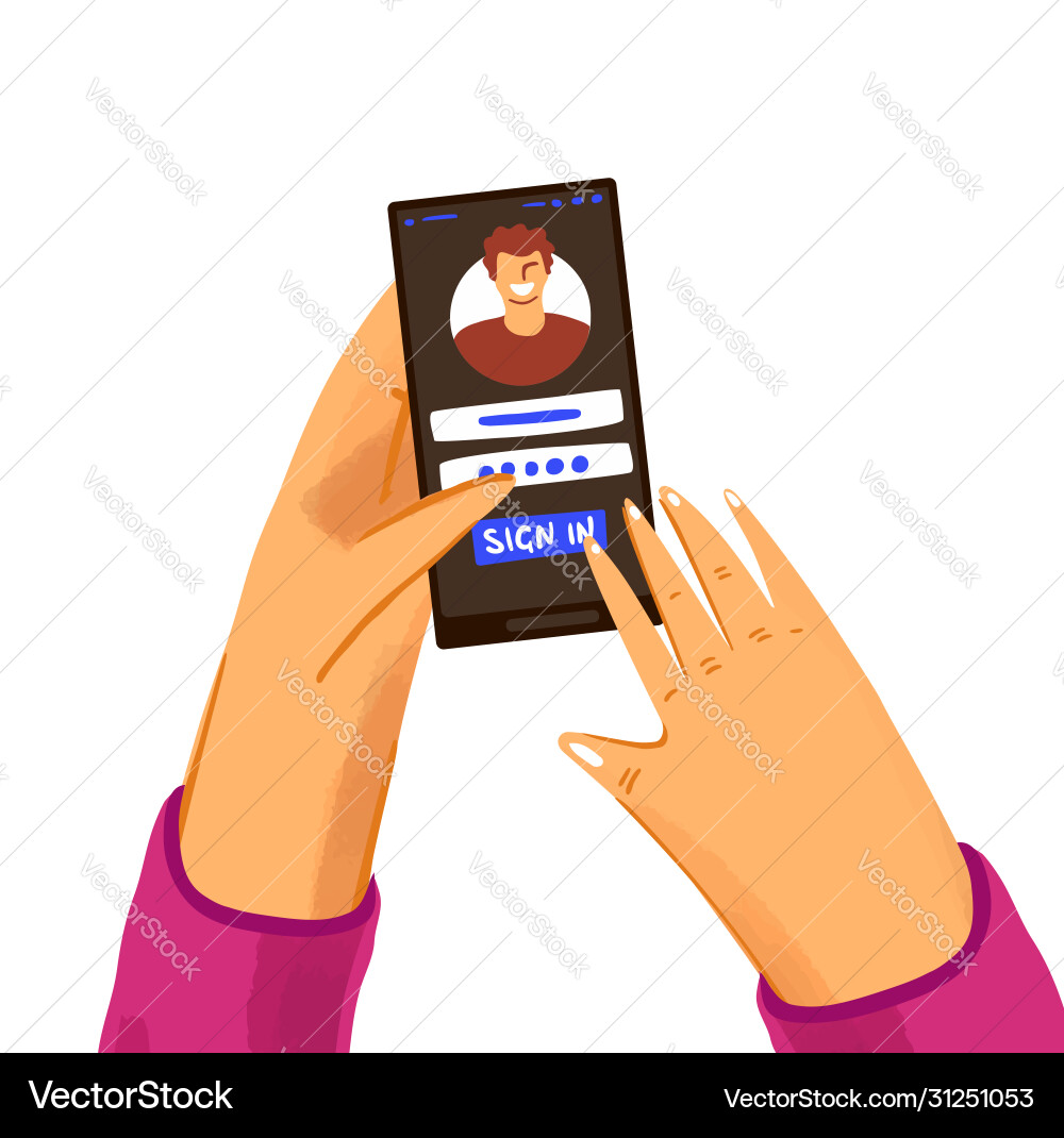Hand with phone concept user logging Hand with phone concept user logging vector image