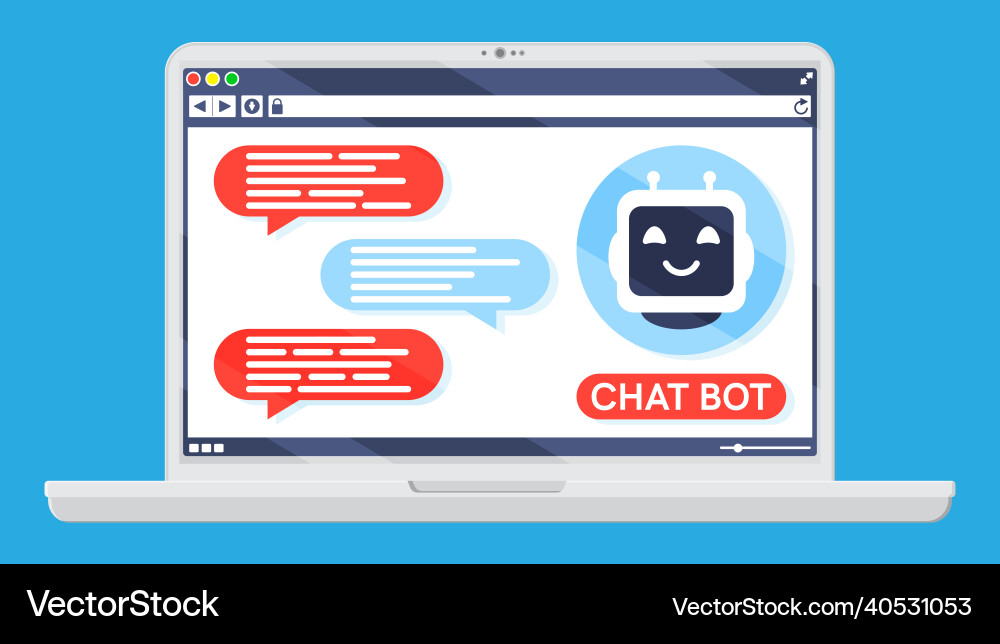 Laptop with chat bot speak in bubble on screen Vector Image