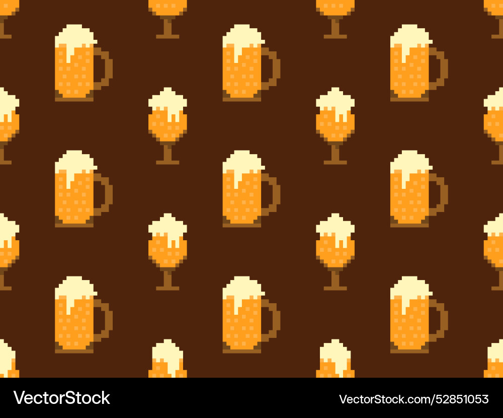 Seamless pattern with beer glasses in pixel style Seamless pattern with beer glasses in pixel style vector image