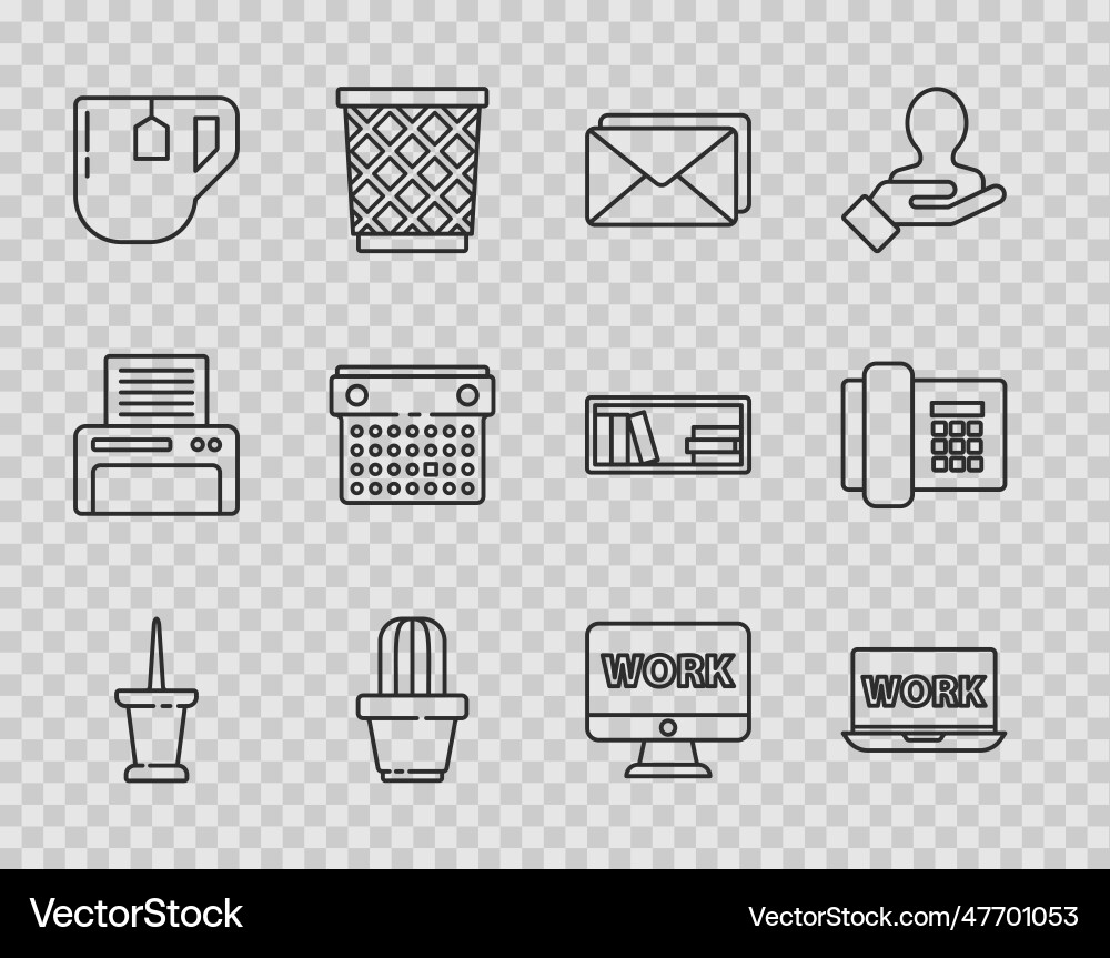 Set line push pin laptop with text work envelope Set line push pin laptop with text work envelope vector image
