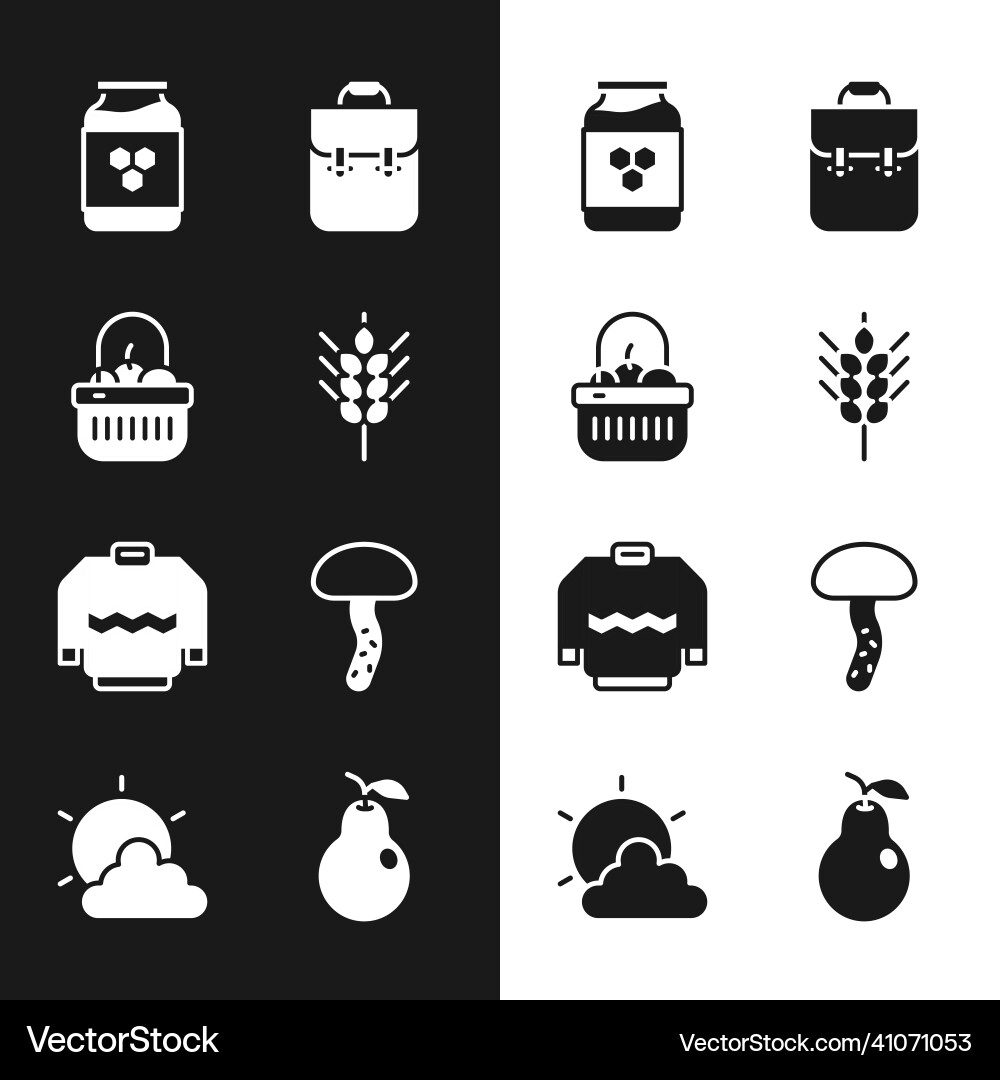 Set wheat basket and food jar of honey school Set wheat basket and food jar of honey school vector image