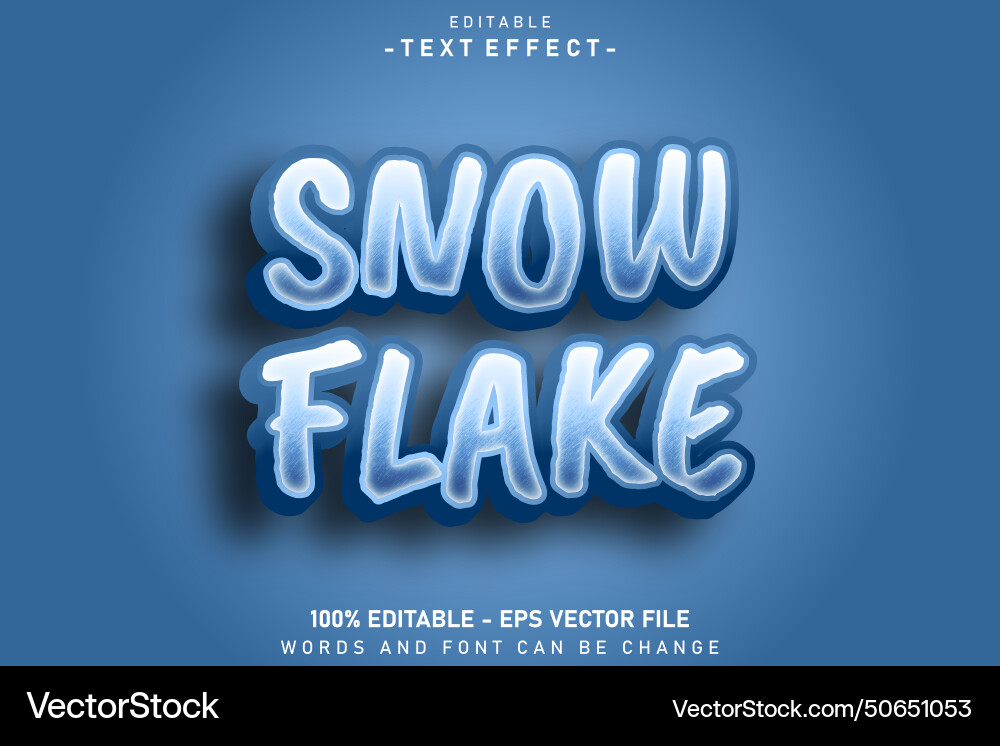 Snow flake editable text effect 3 d emboss style Vector Image