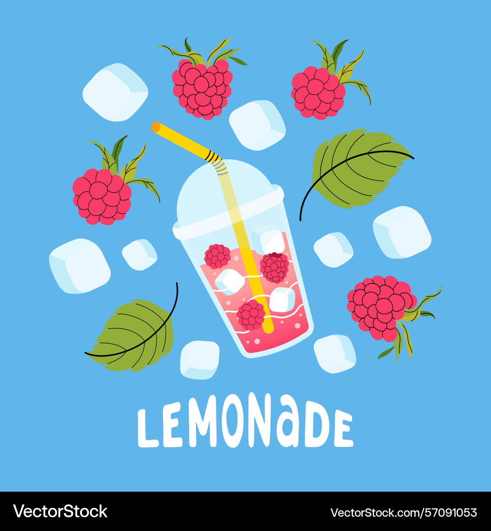 Summer square card with raspberry lemonades Summer square card with raspberry lemonades Vector Image