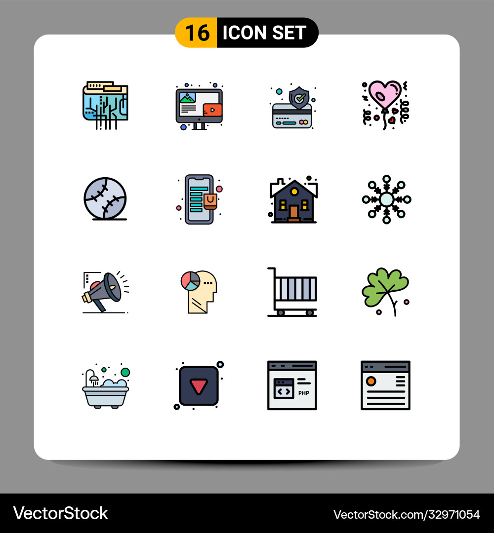 16 universal flat color filled lines set for web Vector Image