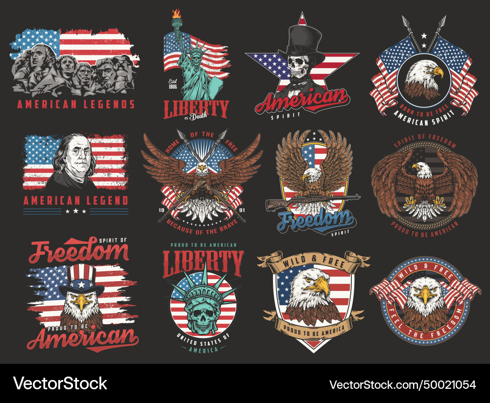 American Patriotic Vintage Set Vector Image