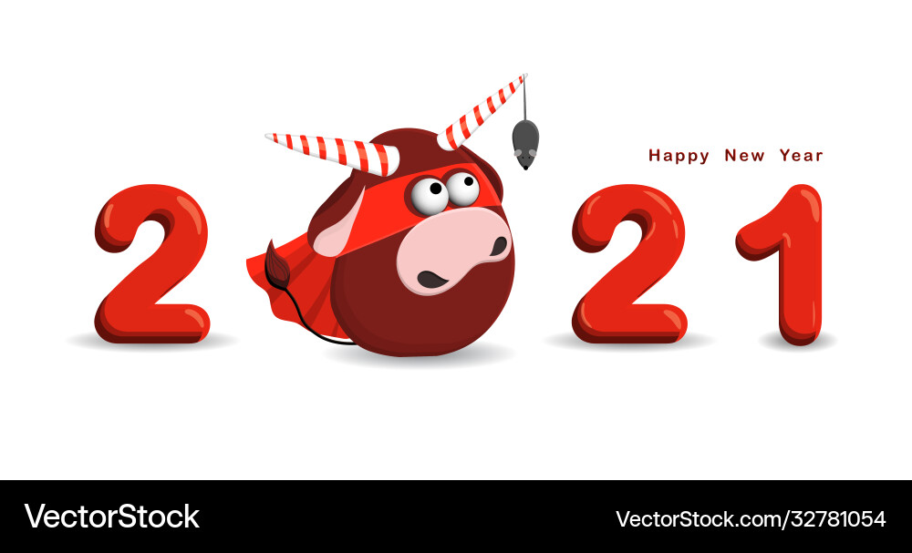 Funny bull isolated on a white background 2021 Vector Image
