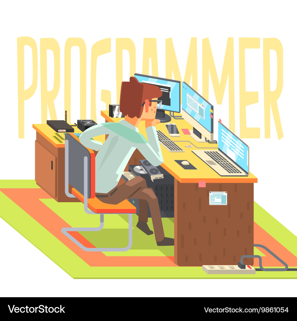 Hacker working at a laptop vector image