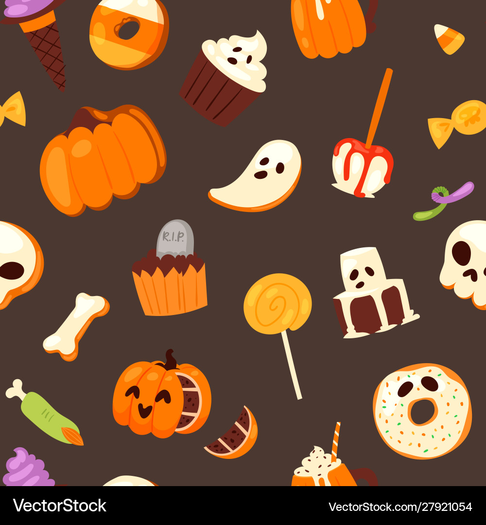 Halloween sweets seamless pattern pumpkin Halloween sweets seamless pattern pumpkin vector image