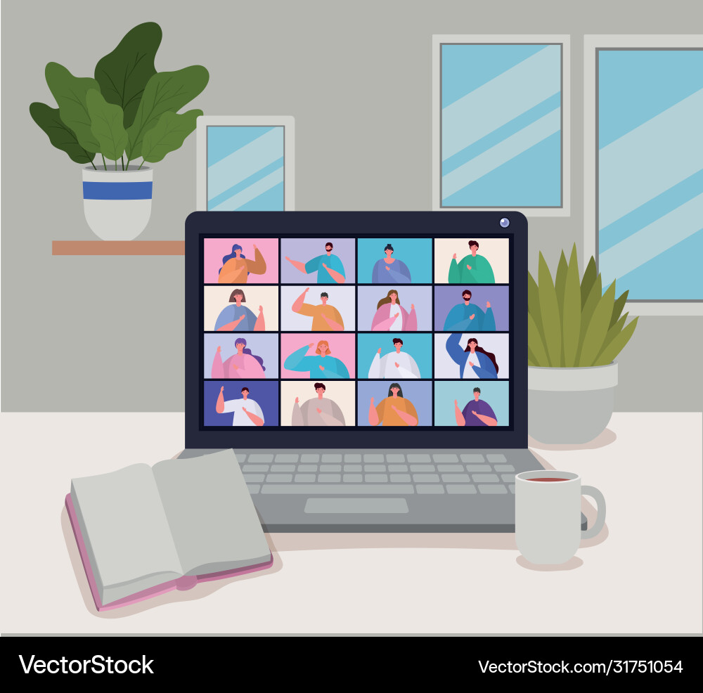 Menschen auf Laptop im Videokonferenz-Design Menschen auf Laptop im Videokonferenz-Design vektorbild